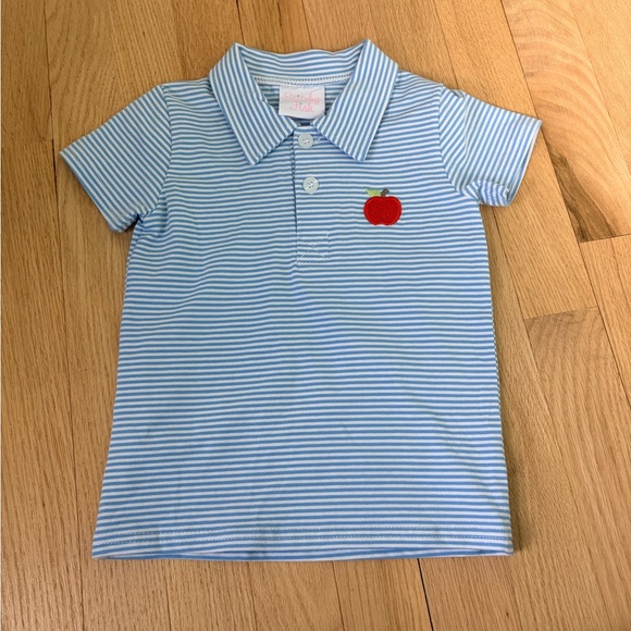 Stitchy Fish Other - Stitchy Fish Apple Polo Shirt 18M NWOT Blue Stripe Back to School